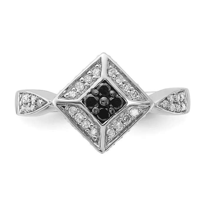 Goldia Rings Sterling Silver Polished Black u0026 White Diamond Ring