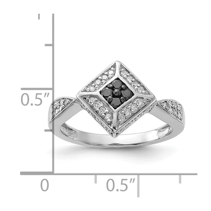 Goldia Rings Sterling Silver Polished Black u0026 White Diamond Ring