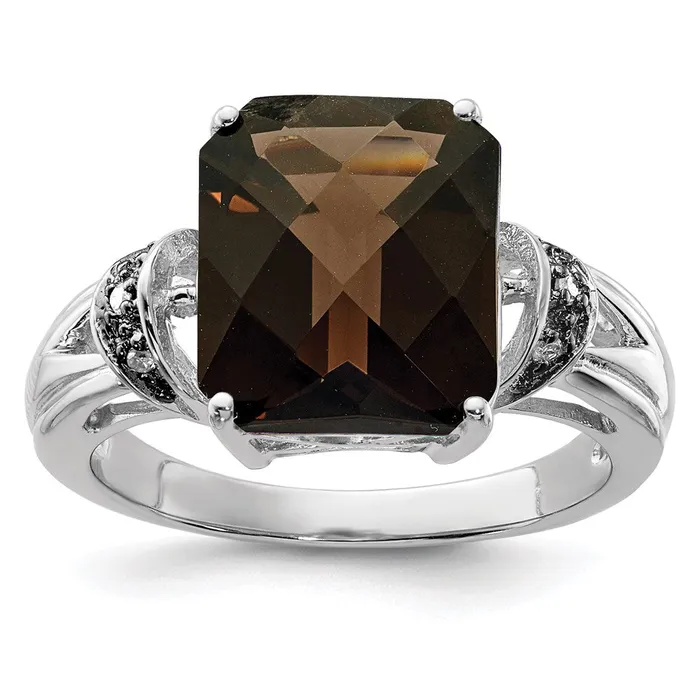 Goldia Rings Sterling Silver Rhodium CheckerCut Smoky Quartz u0026 Diamond Ring Goldia Rings Sterling Silver Rhodium CheckerCut Smoky Quartz u0026 Diamond Ring
