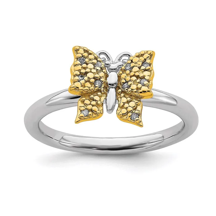 Goldia Rings Sterling Silver u0026 Gold Plated Stackable Expression Dia Butterfly Ring Goldia Rings Sterling Silver u0026 Gold Plated Stackable Expression Dia Butterfly Ring