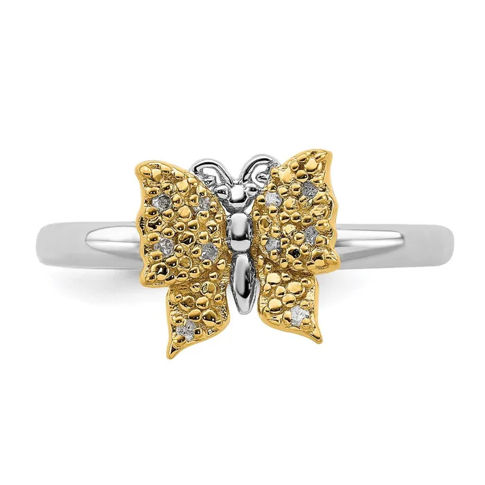 Goldia Rings Sterling Silver u0026 Gold Plated Stackable Expression Dia Butterfly Ring