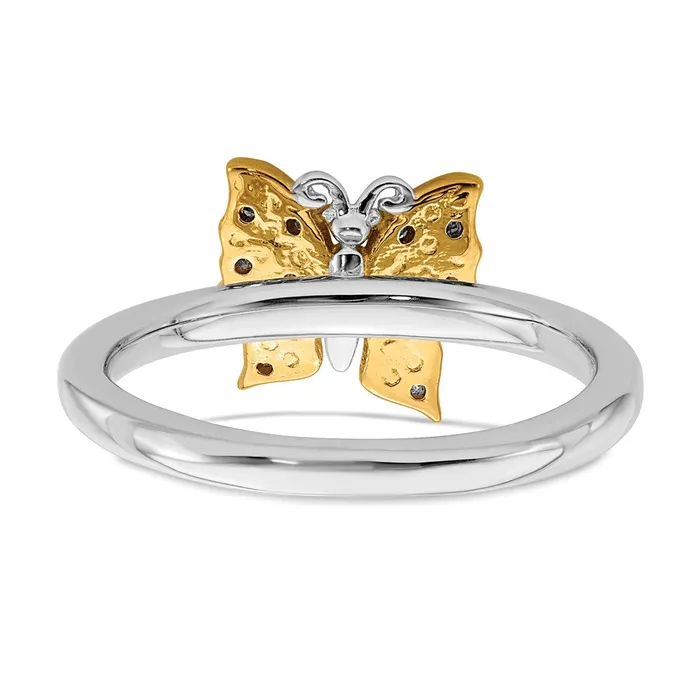 Goldia Rings Sterling Silver u0026 Gold Plated Stackable Expression Dia Butterfly Ring