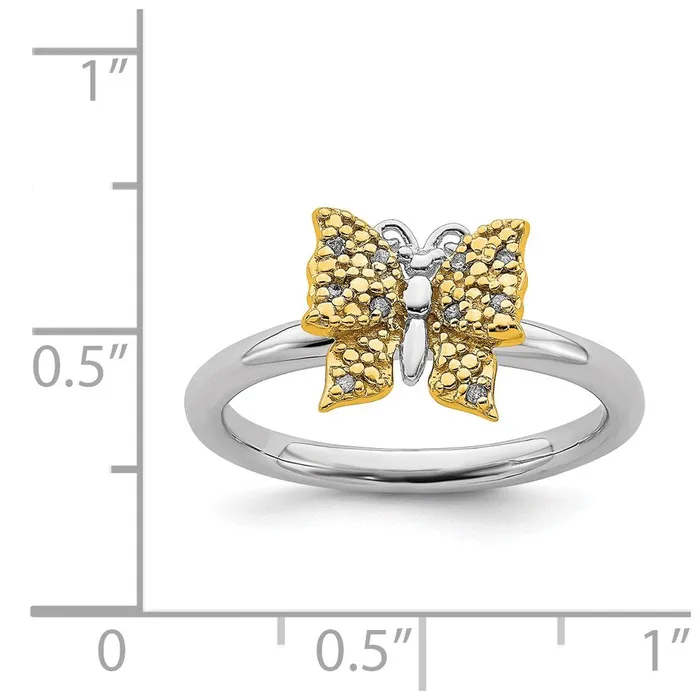 Goldia Rings Sterling Silver u0026 Gold Plated Stackable Expression Dia Butterfly Ring