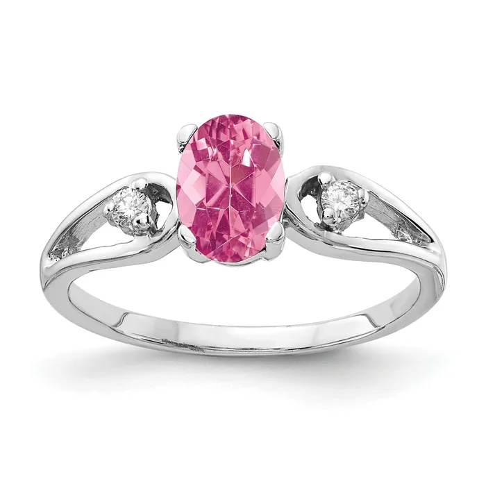 Goldia Solid 14k White Gold 7x5mm Oval Simulated Pink Tourmaline VS CZ Ring Rings Goldia Solid 14k White Gold 7x5mm Oval Simulated Pink Tourmaline VS CZ Ring Rings