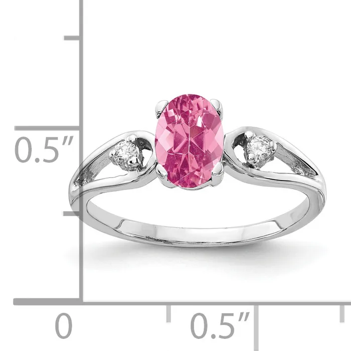 Goldia Solid 14k White Gold 7x5mm Oval Simulated Pink Tourmaline VS CZ Ring Rings
