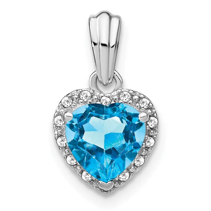 Goldia Sterling Silver Blue Topaz and Real Diamond Pendant Necklaces