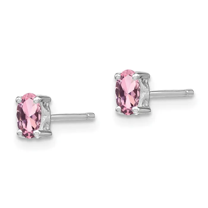 Goldia Sterling Silver Rhodiumplated 5x3mm Oval Created Pink Sapphire Post Earrin Rings
