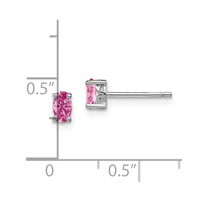 Goldia Sterling Silver Rhodiumplated 5x3mm Oval Created Pink Sapphire Post Earrin Rings