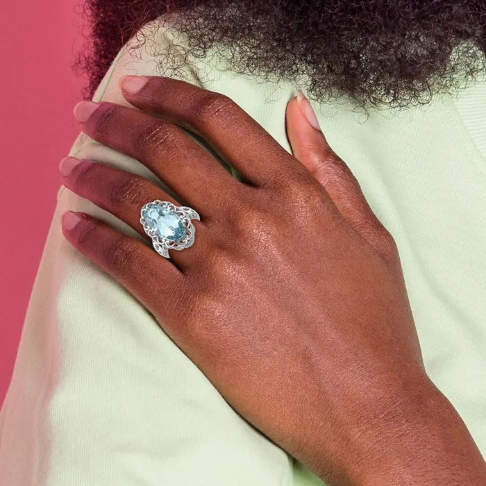 Goldia Sterling Silver Rhodium Sky Blue Topaz Ring Rings