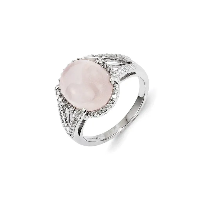Goldia Sterling Silver Rose Quartz and Diamond Ring Rings