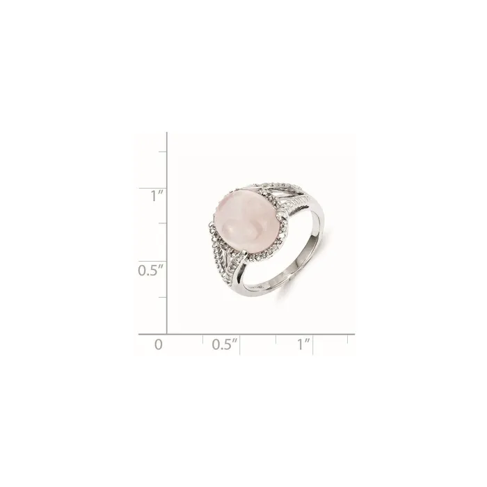 Goldia Sterling Silver Rose Quartz and Diamond Ring Rings