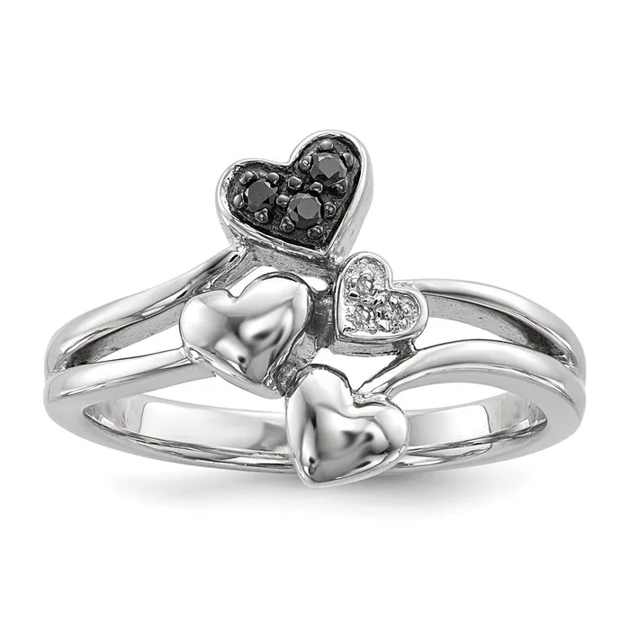 Goldia Sterling Silver White u0026 Black Diamond Heart Ring Rings