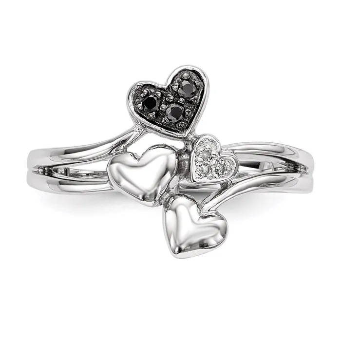 Goldia Sterling Silver White u0026 Black Diamond Heart Ring Rings