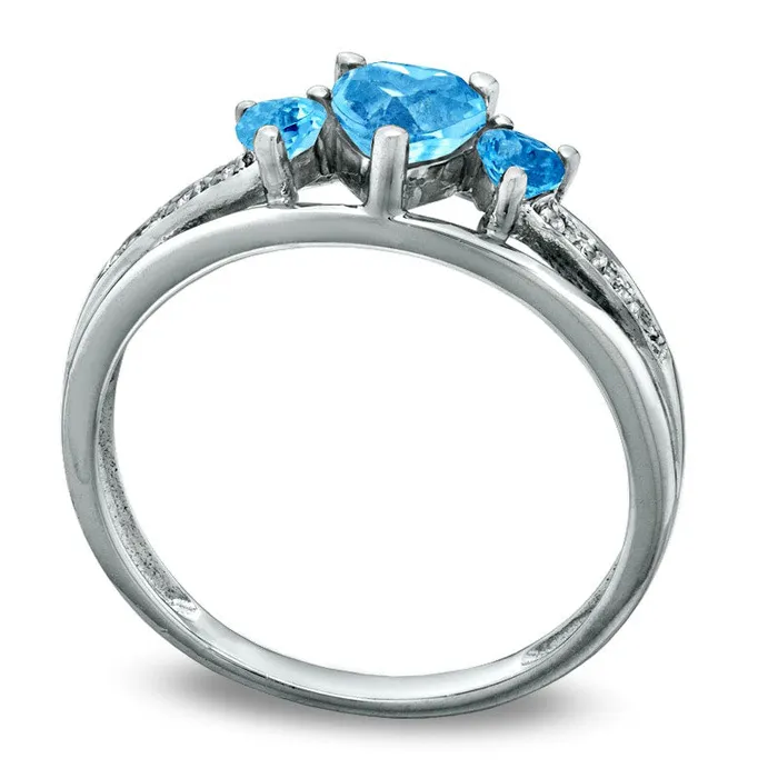 HeartShaped Blue Topaz and Natural Diamond Accent Three Stone Promise Ring in Solid 10K White Gold Goldia Rings HeartShaped Blue Topaz and Natural Diamond Accent Three Stone Promise Ring in Solid 10K White Gold Goldia Rings