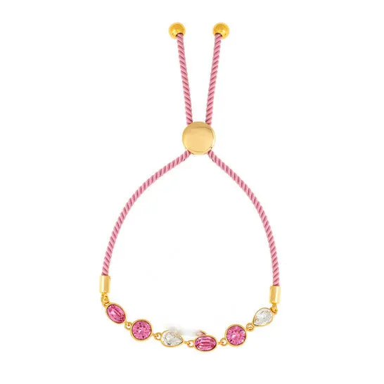 JMS always Bracelets Original Elegant Confetti Womens 18K Yellow Gold Plated Pink and White Swarovski Crystal Adjustable Bolo Pink Rope Bracelet JMS always Bracelets Original Elegant Confetti Womens 18K Yellow Gold Plated Pink and White Swarovski Crystal Adjustable Bolo Pink Rope Bracelet