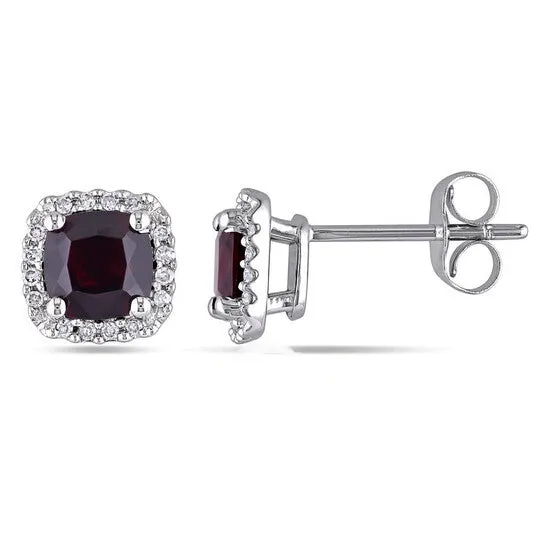 JMS always Earrings Original AMOUR Cushion Cut Garnet and 110 CT TW Diamond Halo Earrings In 10K White Gold JMS always Earrings Original AMOUR Cushion Cut Garnet and 110 CT TW Diamond Halo Earrings In 10K White Gold