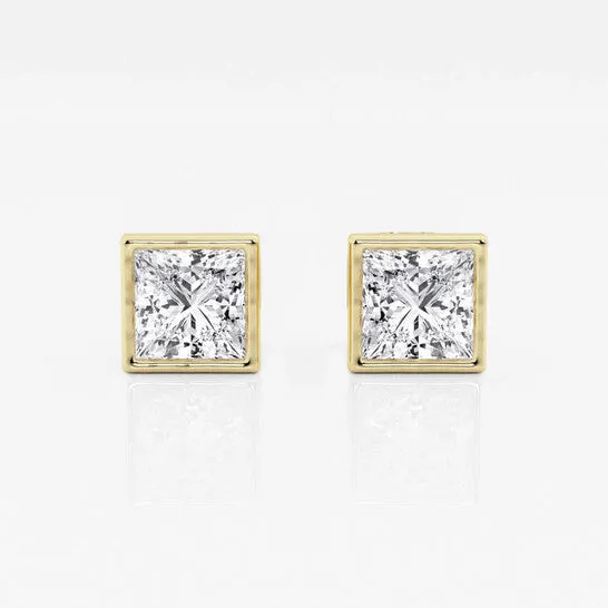 JMS always Earrings Original Brilliant Diamond 14KT Yellow Gold 2 cttw PrincessCut Lab Grown Diamond Bezel Set Solitaire Stud Earrings for Women FGVSSI JMS always Earrings Original Brilliant Diamond 14KT Yellow Gold 2 cttw PrincessCut Lab Grown Diamond Bezel Set Solitaire Stud Earrings for Women FGVSSI