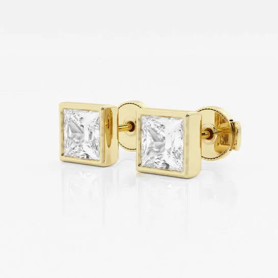 JMS always Earrings Original Brilliant Diamond 14KT Yellow Gold 2 cttw PrincessCut Lab Grown Diamond Bezel Set Solitaire Stud Earrings for Women FGVSSI JMS always Earrings Original Brilliant Diamond 14KT Yellow Gold 2 cttw PrincessCut Lab Grown Diamond Bezel Set Solitaire Stud Earrings for Women FGVSSI