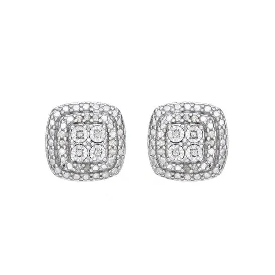 JMS always Earrings Original Diamond Muse 010 cttw White Gold Over Sterling Silver Cushion Cut Diamond Halo Stud Earrings for Women JMS always Earrings Original Diamond Muse 010 cttw White Gold Over Sterling Silver Cushion Cut Diamond Halo Stud Earrings for Women