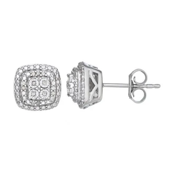 JMS always Earrings Original Diamond Muse 010 cttw White Gold Over Sterling Silver Cushion Cut Diamond Halo Stud Earrings for Women JMS always Earrings Original Diamond Muse 010 cttw White Gold Over Sterling Silver Cushion Cut Diamond Halo Stud Earrings for Women