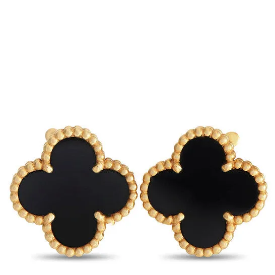 JMS always Earrings Original PreOwned Van Cleef Arpels Vintage Alhambra 18K Yellow Gold Black Onyx Clip On Earrings VC05 030724 JMS always Earrings Original PreOwned Van Cleef Arpels Vintage Alhambra 18K Yellow Gold Black Onyx Clip On Earrings VC05 030724