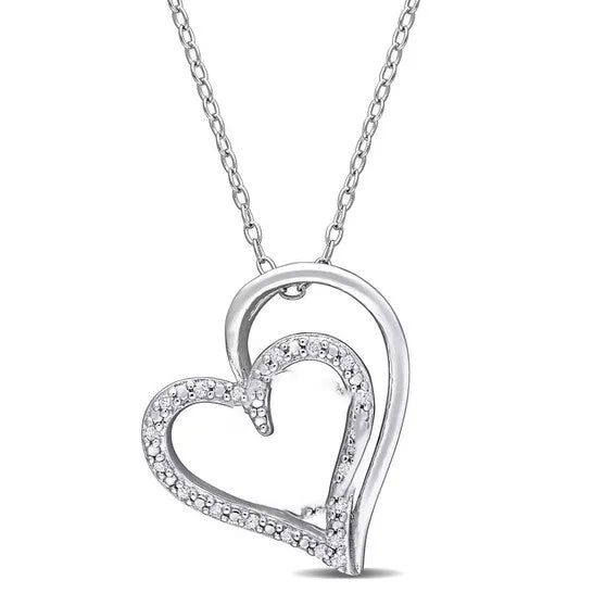 JMS always Necklaces Original AMOUR 110 CT TDW Diamond Double Heart Pendant with Chain In Sterling Silver JMS always Necklaces Original AMOUR 110 CT TDW Diamond Double Heart Pendant with Chain In Sterling Silver