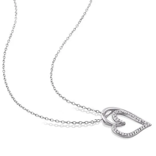 JMS always Necklaces Original AMOUR 110 CT TDW Diamond Double Heart Pendant with Chain In Sterling Silver JMS always Necklaces Original AMOUR 110 CT TDW Diamond Double Heart Pendant with Chain In Sterling Silver