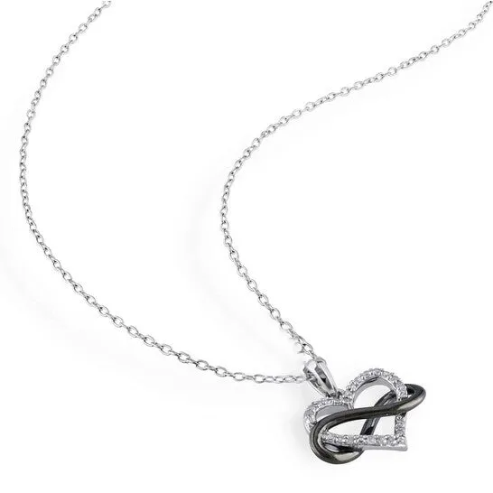 JMS always Necklaces Original AMOUR 110 CT TW Diamond Heart Infinity Pendant with Chain In Sterling Silver with Black Rhodium JMS always Necklaces Original AMOUR 110 CT TW Diamond Heart Infinity Pendant with Chain In Sterling Silver with Black Rhodium