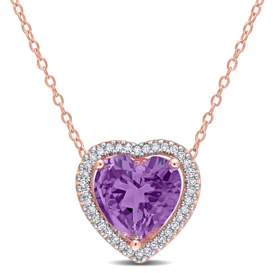 JMS always Necklaces Original AMOUR 3 14 CT TGW Amethyst and 15 TW Diamond Halo Heart Necklace with Chain In Rose Plated Sterling Silver JMS always Necklaces Original AMOUR 3 14 CT TGW Amethyst and 15 TW Diamond Halo Heart Necklace with Chain In Rose Plated Sterling Silver
