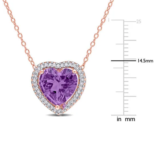 JMS always Necklaces Original AMOUR 3 14 CT TGW Amethyst and 15 TW Diamond Halo Heart Necklace with Chain In Rose Plated Sterling Silver JMS always Necklaces Original AMOUR 3 14 CT TGW Amethyst and 15 TW Diamond Halo Heart Necklace with Chain In Rose Plated Sterling Silver