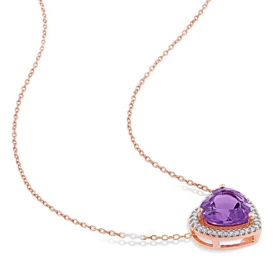 JMS always Necklaces Original AMOUR 3 14 CT TGW Amethyst and 15 TW Diamond Halo Heart Necklace with Chain In Rose Plated Sterling Silver JMS always Necklaces Original AMOUR 3 14 CT TGW Amethyst and 15 TW Diamond Halo Heart Necklace with Chain In Rose Plated Sterling Silver