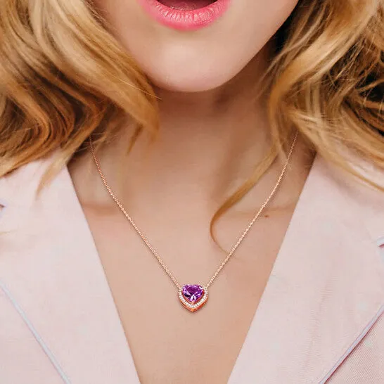 JMS always Necklaces Original AMOUR 3 14 CT TGW Amethyst and 15 TW Diamond Halo Heart Necklace with Chain In Rose Plated Sterling Silver JMS always Necklaces Original AMOUR 3 14 CT TGW Amethyst and 15 TW Diamond Halo Heart Necklace with Chain In Rose Plated Sterling Silver