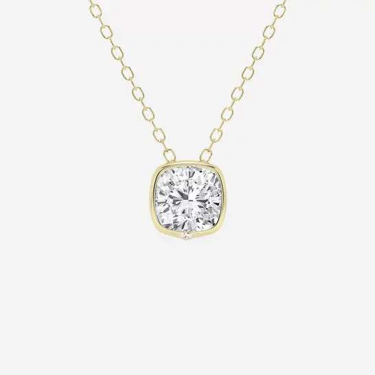 JMS always Necklaces Original Brilliant Diamond 100 cttw 14KT Yellow Gold Bezel Setting CushionCut Lab Grown Diamond Pendant Necklace for WomenVS2 JMS always Necklaces Original Brilliant Diamond 100 cttw 14KT Yellow Gold Bezel Setting CushionCut Lab Grown Diamond Pendant Necklace for WomenVS2