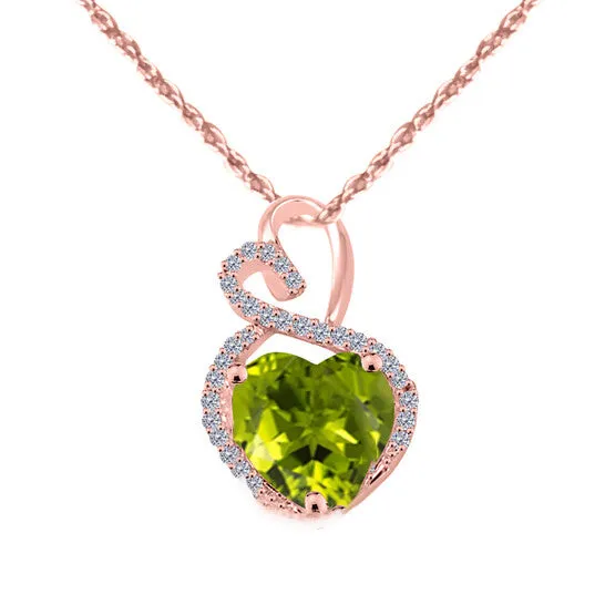 JMS always Necklaces Original Maulijewels 4 Carat Heart Shape Peridot Gemstone And White Diamond Pendant In 14k Rose Gold With 18 14k Rose Gold Plated Sterling Silver Box Chain JMS always Necklaces Original Maulijewels 4 Carat Heart Shape Peridot Gemstone And White Diamond Pendant In 14k Rose Gold With 18 14k Rose Gold Plated Sterling Silver Box Chain