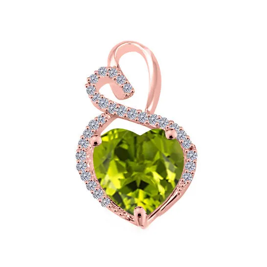 JMS always Necklaces Original Maulijewels 4 Carat Heart Shape Peridot Gemstone And White Diamond Pendant In 14k Rose Gold With 18 14k Rose Gold Plated Sterling Silver Box Chain JMS always Necklaces Original Maulijewels 4 Carat Heart Shape Peridot Gemstone And White Diamond Pendant In 14k Rose Gold With 18 14k Rose Gold Plated Sterling Silver Box Chain