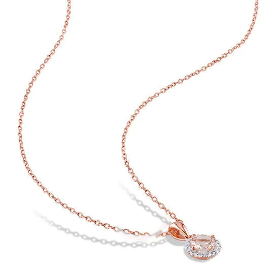JMS always Original AMOUR 2pc Set Of Morganite and 16 CT TW Diamond Halo Stud Earrings and Necklace In Rose Plated Sterling Silver Earrings JMS always Original AMOUR 2pc Set Of Morganite and 16 CT TW Diamond Halo Stud Earrings and Necklace In Rose Plated Sterling Silver Earrings