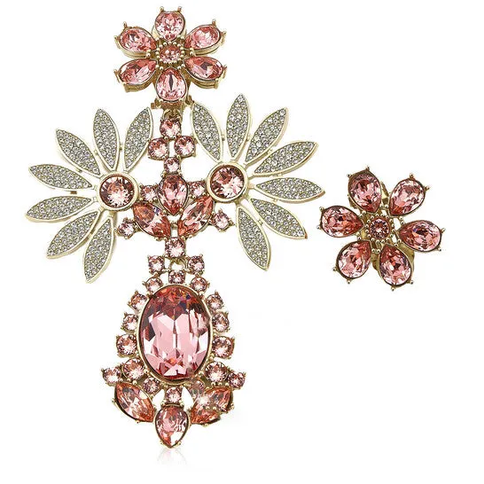 JMS always Original Burberry Rhinestone Flower Mismatched Cocktail Earrings in Coral Pink Earrings JMS always Original Burberry Rhinestone Flower Mismatched Cocktail Earrings in Coral Pink Earrings