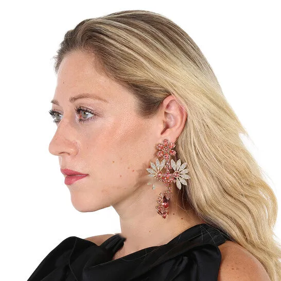 JMS always Original Burberry Rhinestone Flower Mismatched Cocktail Earrings in Coral Pink Earrings JMS always Original Burberry Rhinestone Flower Mismatched Cocktail Earrings in Coral Pink Earrings