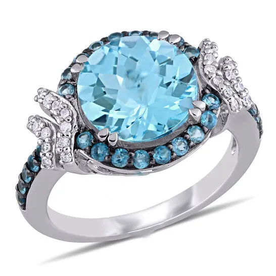 JMS always Rings Original Amour Silver Black Rhodium Plated 18 CT Diamond TW And 4 45 CT TGW Blue Topaz Sky Blue Topaz London Fashion Ring JMS always Rings Original Amour Silver Black Rhodium Plated 18 CT Diamond TW And 4 45 CT TGW Blue Topaz Sky Blue Topaz London Fashion Ring