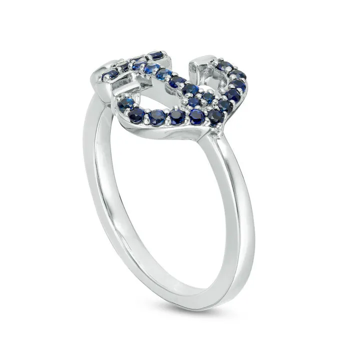 LabCreated Blue Sapphire Sideways Anchor Ring in Sterling Silver Goldia Rings LabCreated Blue Sapphire Sideways Anchor Ring in Sterling Silver Goldia Rings