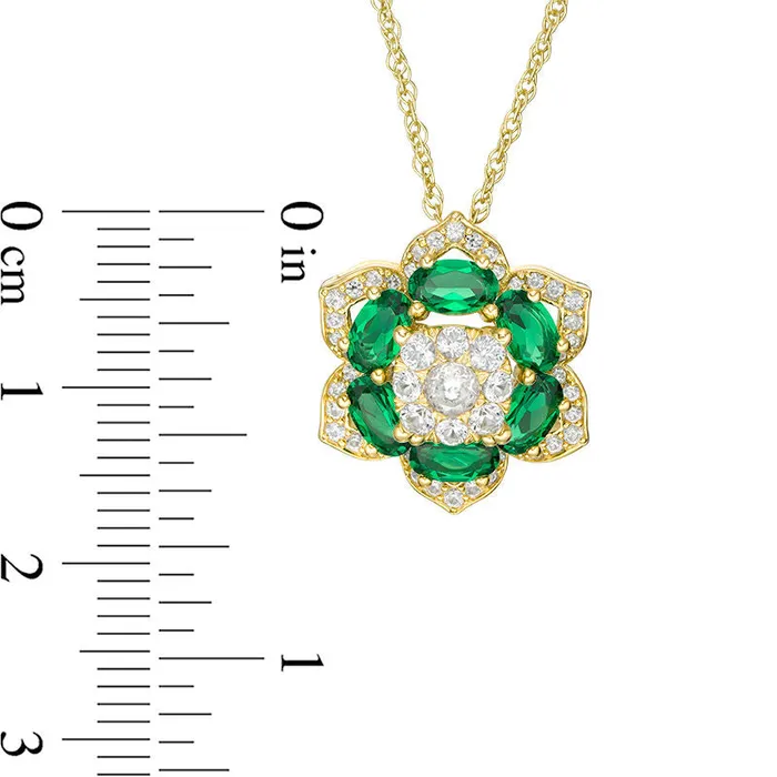 LabCreated Emerald and White Sapphire Flower Frame Pendant in Sterling Silver with 14K Gold Plate Goldia Necklaces LabCreated Emerald and White Sapphire Flower Frame Pendant in Sterling Silver with 14K Gold Plate Goldia Necklaces