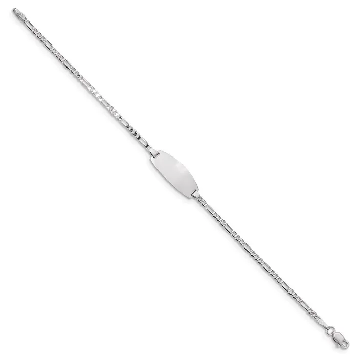 MDS Bracelets Solid 14K White Gold Oval Figaro ID Bracelet MDS Bracelets Solid 14K White Gold Oval Figaro ID Bracelet