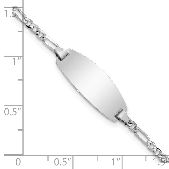 MDS Bracelets Solid 14K White Gold Oval Figaro ID Bracelet MDS Bracelets Solid 14K White Gold Oval Figaro ID Bracelet