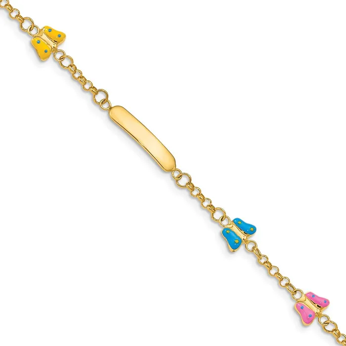 MDS Bracelets Solid 14K Yellow Gold Childrens Enameled Butterflies w5in ext ID Bracelet MDS Bracelets Solid 14K Yellow Gold Childrens Enameled Butterflies w5in ext ID Bracelet
