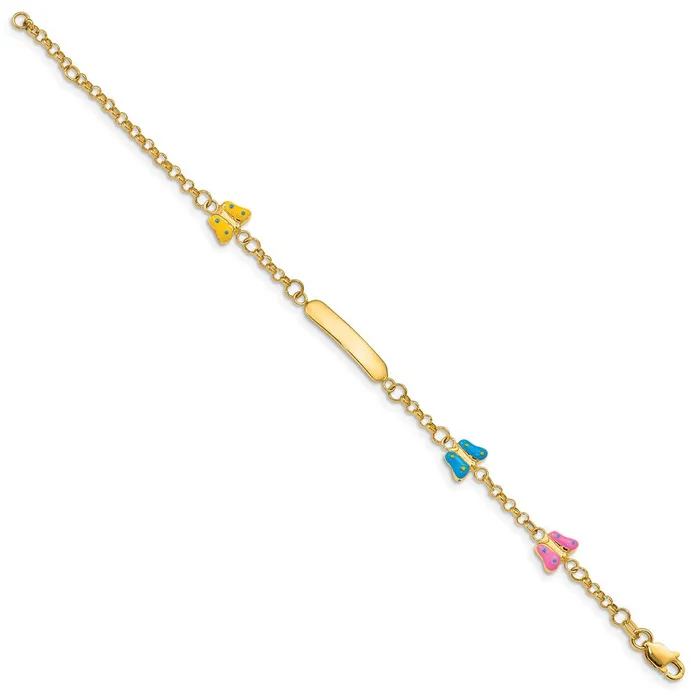 MDS Bracelets Solid 14K Yellow Gold Childrens Enameled Butterflies w5in ext ID Bracelet MDS Bracelets Solid 14K Yellow Gold Childrens Enameled Butterflies w5in ext ID Bracelet