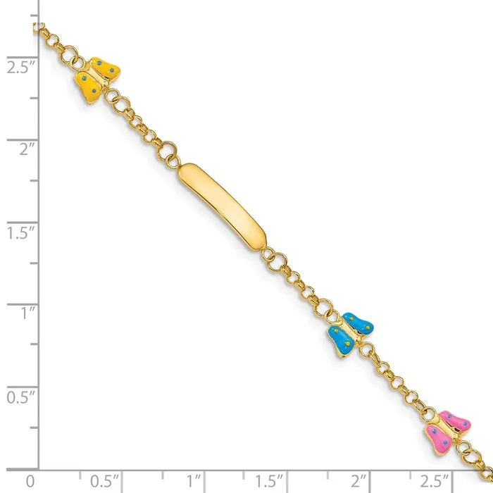 MDS Bracelets Solid 14K Yellow Gold Childrens Enameled Butterflies w5in ext ID Bracelet MDS Bracelets Solid 14K Yellow Gold Childrens Enameled Butterflies w5in ext ID Bracelet