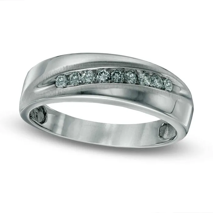 Mens 025 CT TW Natural Diamond Slant Wedding Band in Solid 10K White Gold Goldia Rings Mens 025 CT TW Natural Diamond Slant Wedding Band in Solid 10K White Gold Goldia Rings