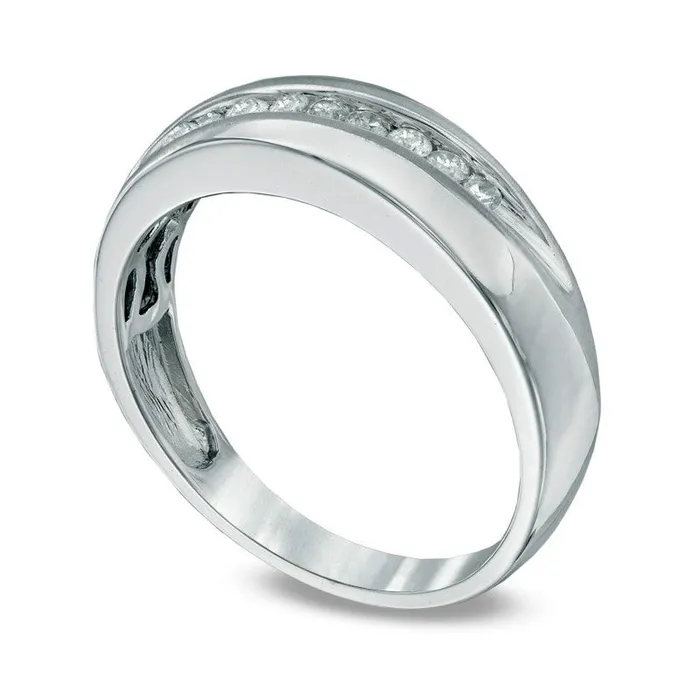 Mens 025 CT TW Natural Diamond Slant Wedding Band in Solid 10K White Gold Goldia Rings Mens 025 CT TW Natural Diamond Slant Wedding Band in Solid 10K White Gold Goldia Rings