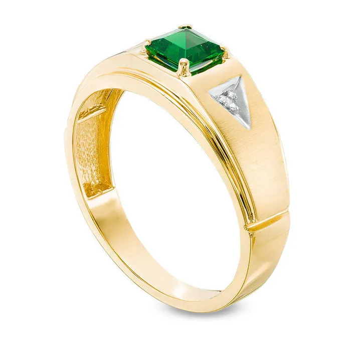 Mens 50mm Square LabCreated Emerald and Diamond Accent Ring in Solid 10K Yellow Gold Goldia Rings Mens 50mm Square LabCreated Emerald and Diamond Accent Ring in Solid 10K Yellow Gold Goldia Rings