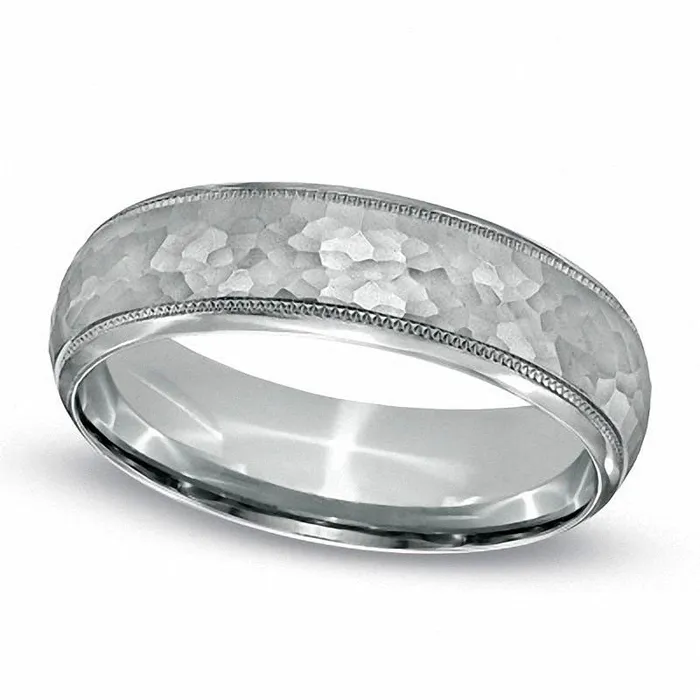 Mens 60mm Hammered Wedding Band in Sterling Silver Goldia Rings